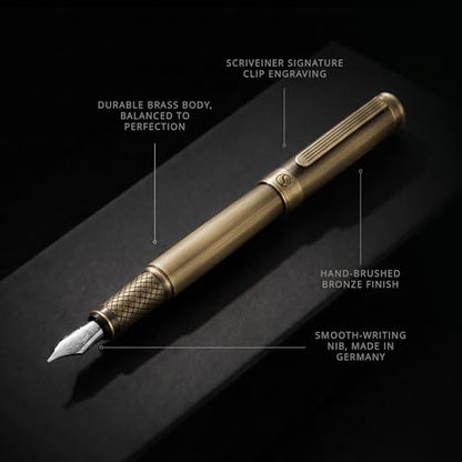 Scriveiner Luxury Fountain Pen - Stunning Bronze Luxury Pen, Schmidt Gilded Nib (Fine), Converter, Best Pen Gift Set for Men & Women, Professional, Executive, Office, Nice Pens - color: 9. Bronze, style: Fine Nib