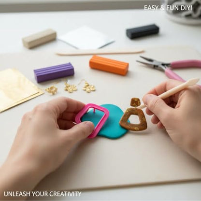 Polymer Clay Starter Kit, 12 Colors Oven Bake Modeling Clay with Sculpting Tools and Accessories,Non-Sticky DIY Earring Making Kit for Adults, Craft Gift for Bracelet Jewelry (Stylish)