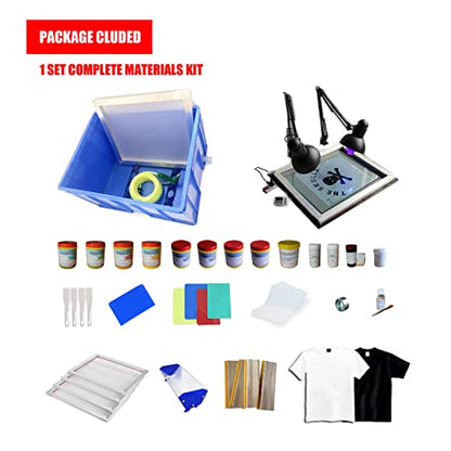 Tianiuseen 6 Color 6 Station Screen Printing Kit Screen Printer Silk Printing Press Equipment Material Screen Printing Flash Dryer for T-Shirt DIY