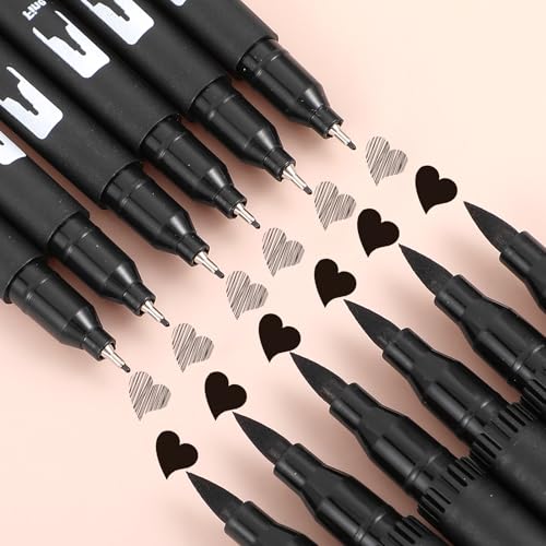 12 Pack Black Drawing Pens Felt Tip Brush Pen Fineliner Ink Pens Dual Tip Brushes Fineliners Pen Waterproof Calligraphy Marker for Art Drawing Watercolor Sketching Anime Beginners Scrapbooking