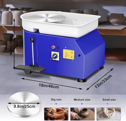 Pottery Wheel Pottery Forming Machine 25CM 350W Electric Pottery Wheel with Foot Pedal DIY Clay Tool Ceramic Machine Work Clay Art Craft (Blue) - color: blue