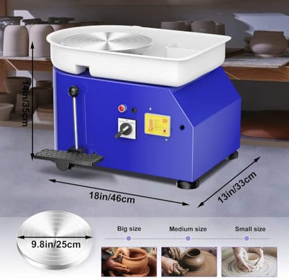 Pottery Wheel Pottery Forming Machine 25CM 350W Electric Pottery Wheel with Foot Pedal DIY Clay Tool Ceramic Machine Work Clay Art Craft (Blue) - color: blue