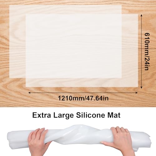 2 Pack Extra Large Silicone Mat, 24 x 48 Inches Non-Slip Heat Resistant Table Protector Large Silicone Mat for Kitchen Counter, Painting, Clay, Projects, Arts and Crafts (Translucent) - size: 24 x 48 inches