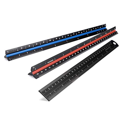 OwnMy 3 Pack 12 Inch Solid Aluminum Triangular Architect Scale Ruler Set, 3-Colors-Groove Architectural and Engineer Scale Metal Ruler Set, Clear Scales Drafting Rulers for Engineer Blueprint Project - style: Imperial Scale