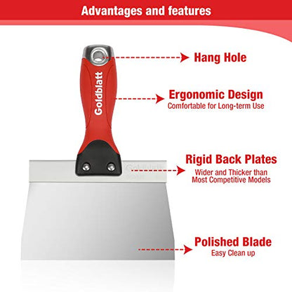 Goldblatt 5-Pieces Stainless Steel Taping Knives - 6'', 8'', 10'', 12'', 14'' Taping Knife Tools, Drywall Knife Set Perfect for Drywall Joint Taping, Finishing & Patching