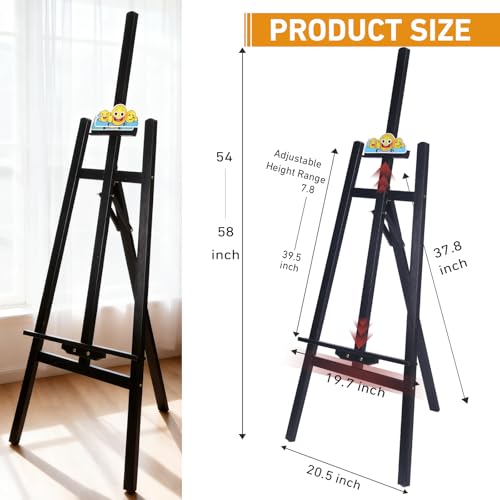 Adjustable Black Wooden Painting Easel for Adults/Students/Beginners, Foldable Art Easel for Canvas Up to 41", Heavy-Duty Pine Wood Easel for Painting, Drawing, Display, Wedding Sign & Poster - color: Black