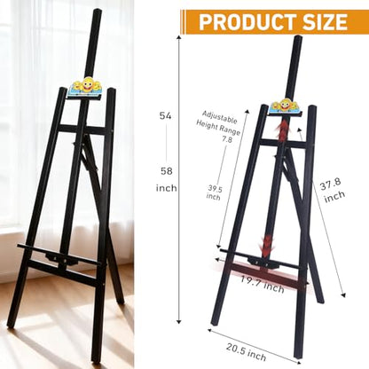 Adjustable Black Wooden Painting Easel for Adults/Students/Beginners, Foldable Art Easel for Canvas Up to 41", Heavy-Duty Pine Wood Easel for Painting, Drawing, Display, Wedding Sign & Poster - color: Black