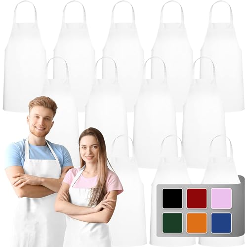 GREEN LIFESTYLE 12 Pack Bib Apron - Unisex White Aprons, Machine Washable Aprons for Men and Women, Kitchen Cooking BBQ Aprons Bulk (Pack of 12, No Pockets, White) - color: White, size: Pack of 12, No Pocket