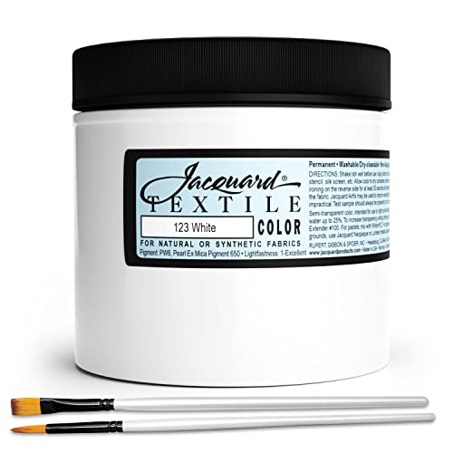 Moshify Jacquard Products White Textile Color Fabric Paint 8-Ounces - Bundled Brush Set - size: 8 Fl Oz (Pack of 1)
