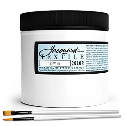 Moshify Jacquard Products White Textile Color Fabric Paint 8-Ounces - Bundled Brush Set - size: 8 Fl Oz (Pack of 1)