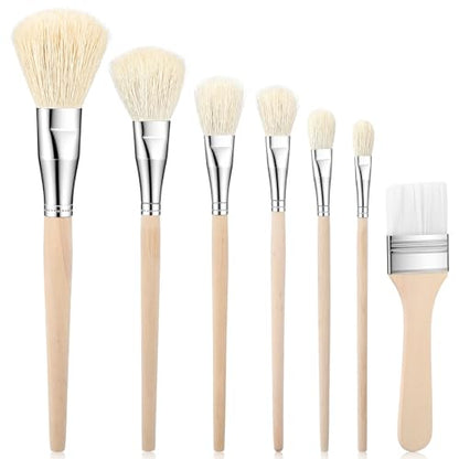 Mop Brush for Acrylic Painting, 7 Pieces Goat Hair Blending Brushes Set with Wooden Handle, Artist Paint Brushes for Watercolor Oil Painting Face Body Art Pottery Glazing & More
