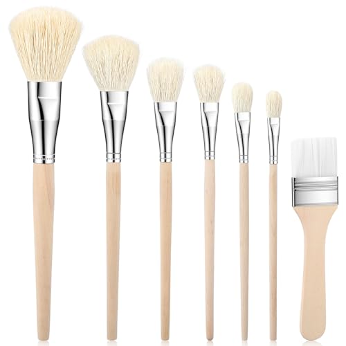 Mop Brush for Acrylic Painting, 7 Pieces Goat Hair Blending Brushes Set with Wooden Handle, Artist Paint Brushes for Watercolor Oil Painting Face Body Art Pottery Glazing & More