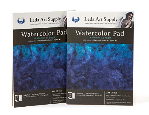 Leda Art Supply Water Color Sketchbook, A4 Cold Press Water Color 140lb Pad, Sketch Book for Artist, Smooth Surface for Art Painting, Drawing, Wet & Mixed Media Pack of 2, Size: 8.3 x 11inches - size: 8.3 x 11 inches