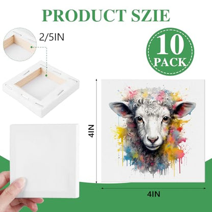 ESRICH Mini Canvases for Painting,4x4In Canvas in Bulk 10Pack, 2/5In Profile Small Square Canvas, Blank Canvases are Great for School Projects and Kids Birthday Parties, Home Decor Project. - size: 4x4in-10Pack