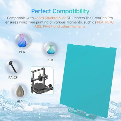 BIGTREETECH BIQU CryoGrip Pro Glacier for Kobra 3 Combo/Kobra 3 V2 3D Printer 250x250MM Build Plate High Adhesion Heated Bed Cover Upgrade Removable & Easy Clean Spring Steel Sheet - style: Glacier-Original(Kobra 3 Combo)