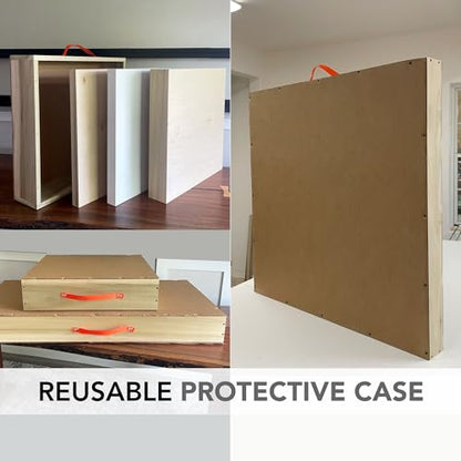 (Pack of 2) Oversized 30x48 Inch Unfinished Canvas Panel for Painting, Cradled Birch Wood Painting Panel with Artwork Shipping Crate, 2 Inch Thick Frame