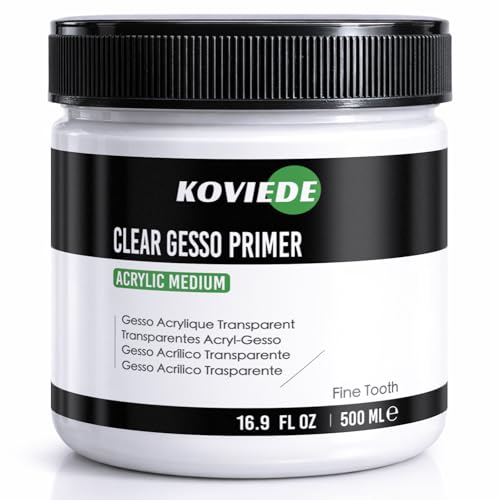 Clear Gesso Primer for Acrylic Painting (16.9 oz/500 ml), Clear Base Coat & Fine Tooth Canvas Surface Prep Medium for Acrylic Paint, Oil Paint, Wood & Ceramics - color: Clear