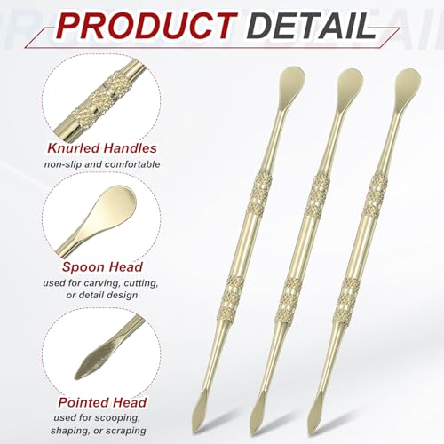 HARFINGTON 7pcs Wax Carving Tool 4.75" Double-Headed Stainless Steel Sculpture Tools Kit Modeling Engraving Sculpting Spoons for Clay Pottery Crafts Shaping, Gold Plated - color: Gold Plated