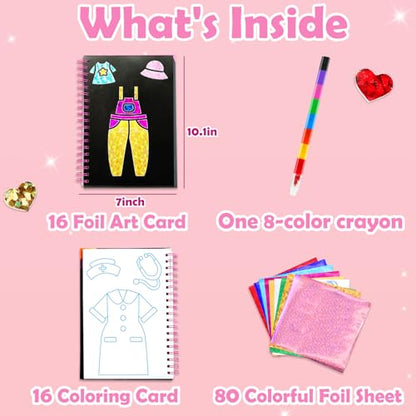 FUNNYB&G Foil Art Craft Kit for Girls 4-10 Years Old: Mess-Free & No-Glue, Create 16 Sparkly Dress Up Pictures – Perfect Travel Toy & Birthday Gift for Kids (Dress Up) - style: Dress