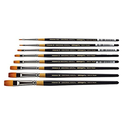 KINGART B-017 Premium 8 pc. Original Gold 9300 Series Shader Artist Brush Set, Synthetic Golden Taklon Hair for Acrylic, Oil, and Gouache Painting, Short Handle, Sizes: 10/0, 0, 2, 4, 6, 8, 10, 12 - size: Set of 8