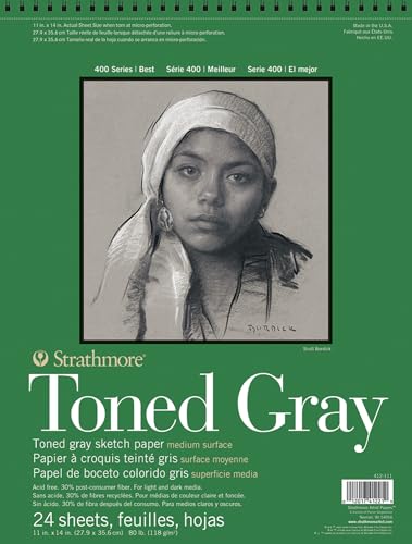 Strathmore 400 Series Wire Bound Toned Sketch Pad, 80 lb. Paper, 11 X 14 inches, Gray, 50 Sheets (412-111) (Pack of 12) - size: 11x14 (Pack of 12)