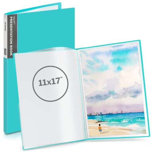 Dunwell 11x17 Portfolio Binder (Aqua), Presentation Book with 24 Clear Plastic Sleeves, Large Art Portfolio Folder, Acid-Free Poly Cover and Sleeves - color: Aqua, size: 11x17", style: 11x17" Vertical