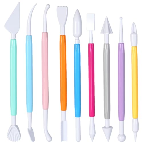 Clay Sculpting Tools Set 9 Pcs Air Dry Clay Tools Double-Head Modeling ClayTool for Pottery, Polymer, Air Dry Clays, Modeling, Shaping, Cake Decoration