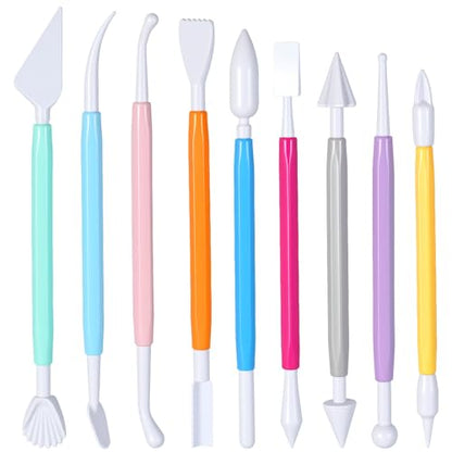 Clay Sculpting Tools Set 9 Pcs Air Dry Clay Tools Double-Head Modeling ClayTool for Pottery, Polymer, Air Dry Clays, Modeling, Shaping, Cake Decoration