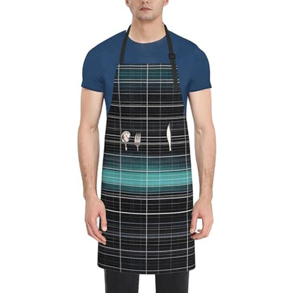 Round watercolor painting Heavy Duty Waterproof Apron with Pockets for AdultsResistant Grilling, Gardening, Painting - color: Dimensional Line Space