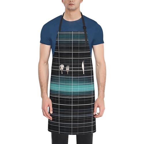 Round watercolor painting Heavy Duty Waterproof Apron with Pockets for AdultsResistant Grilling, Gardening, Painting - color: Dimensional Line Space