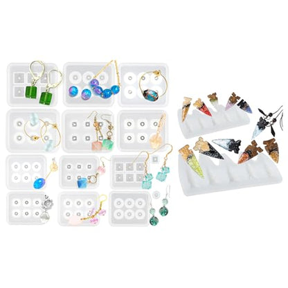 Resin Jewelry Mold Set with Geometric Beads & Arrowhead Pendants – 24 Silicone Cavities for UV Epoxy Resin, Clay, Soap, Candle, Necklace & Charm Making