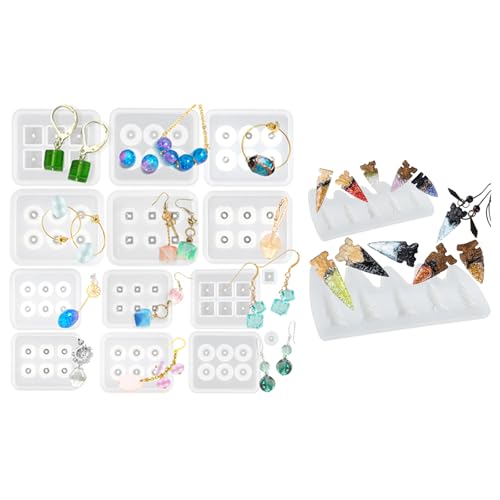 Resin Jewelry Mold Set with Geometric Beads & Arrowhead Pendants – 24 Silicone Cavities for UV Epoxy Resin, Clay, Soap, Candle, Necklace & Charm Making