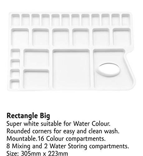ZAHEPA Paint Tray, Large Paint Palette Tray with Thumb Hole, Plastic Paint Tray Palette with 16 Color Compartments, 8 Mixing & 2 Water Storage Areas, Watercolor Mixing Tray, Art Palette for Artists - style: Rectangle - 16 Compartments