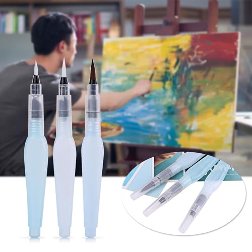 3PCS Water Brush Pen, 155mm/6.10Inch Replaceable Refill Watercolor Brush Pens, Water Brushes for Mixing Colors in Watercolor Painting