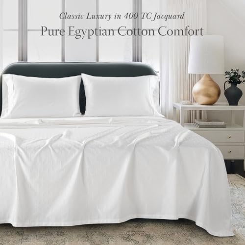 Threadmill Egyptian Cotton Twin XL Sheet Set | 100% Certified Egyptian Cotton Sheets for Twin XL Size Bed | Damask Jacquard Twin XL Bed Sheets Deep Pocket | Soft Hotel 3 Pc Cooling Sheet Set | White - color: Bright White Cadence, size: Twin XL