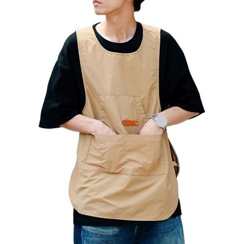 Cobbler Apron Unisex Waterproof Apron with Pockets Art Smock for Painting Cleaning Artiest Apron Work Kitchen,One Size,Beige - color: Beige