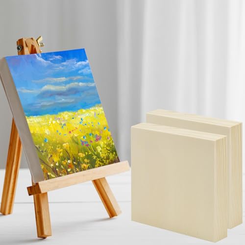 5 Pcs Wood Panel, 4 x 4 Inch Unfinished Wood Canvas Boards, Unfinished Birch Wood Panels for Painting, Pouring, Burning, Arts Use with Oils, Acrylics and DIY Craft Project - size: 4×4×0.8 Inch