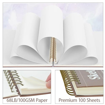 Crehatos 9" x 12" Sketch Book, Top Spiral Bound Sketch Pad, 100 Sheets Each 68lb/100gsm Drawing Paper, 2 Pack - size: 9" x 12" (2 Pack)
