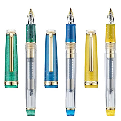 Set of 3 Jinhao 82 Fountain Pens Transparent Starry Sky Color Acrylic Extra Fine Point Gold Trim with Converter - color: Starry Sky, style: Extra Fine Nib