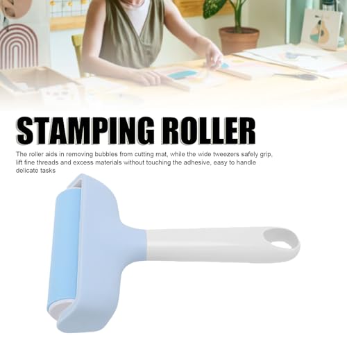 FAUOSWUK Rubber Brayer Roller, Silicone Roller and Tweezers Kit, Boat Flooring Install Printmaking Painting Stamping Wallpaper Gluing for Bubble Removal, Gripping and Lifting Threads (Light Blue) - color: Light Blue