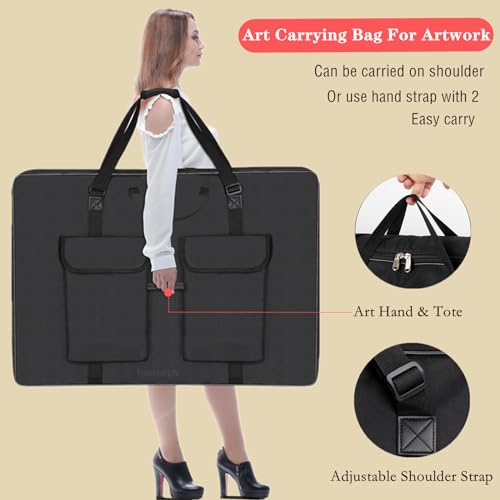 TreochtFUN Art Portfolio Bag 36 x 48 in - Waterproof Artist Carrying Bag Soft Side Sturdy with Strap, Heavy Duty Storage for Artwork Drawing Canvas Poster,(Black) - size: 36 x 48
