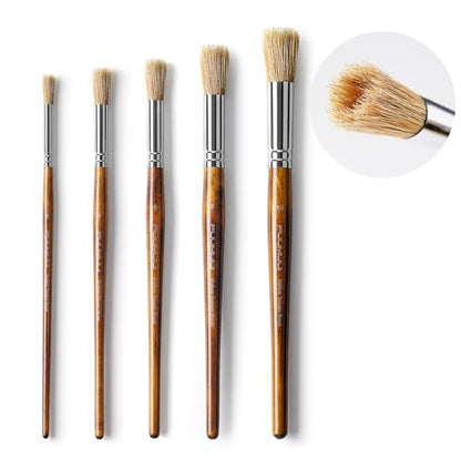 Fuumuui Texture Paint Brush Set, 5Pcs Hollow Natural Hog Split Bristle Flat Artist Paint Brushes for Watercolor, Gouache, Acrylic and Oil, Textured Canvas Creation for Beginners & Professional