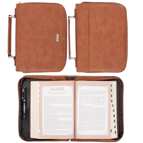 Christian Art Gifts Men or Women's Classic Bible Cover Faith Badge, Brown Faux Leather, XL - color: Brown, size: Extra Large
