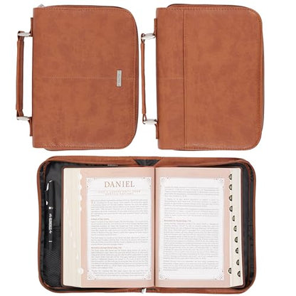 Christian Art Gifts Men or Women's Classic Bible Cover Faith Badge, Brown Faux Leather, XL - color: Brown, size: Extra Large