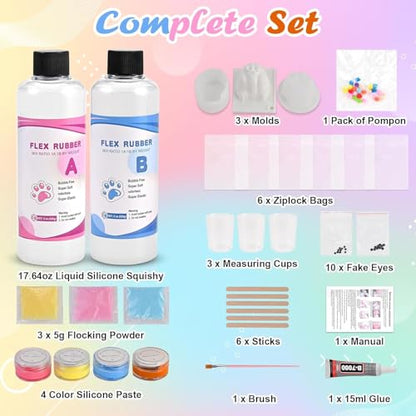 Faburo Taba Squishy Kit, 3 Levels DIY Softness, 18oz 41 Parts Upgrade Silicone Rubber Taba Squishies with 3 Mold- Cat Paw Hamster Fish, Taba Squishy Maker Molds Pack, Tabba Squishies Making Kit