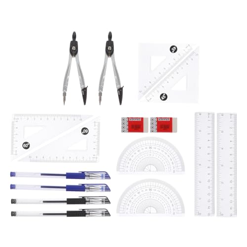 Artibetter Design Drawing Tools Math Ruler Tool Set with 15cm Triangle Ruler and Compass, 20pcs Drafting Supplies for Students and Office Use