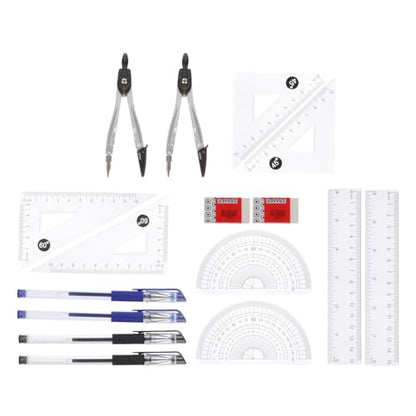 Artibetter Design Drawing Tools Math Ruler Tool Set with 15cm Triangle Ruler and Compass, 20pcs Drafting Supplies for Students and Office Use