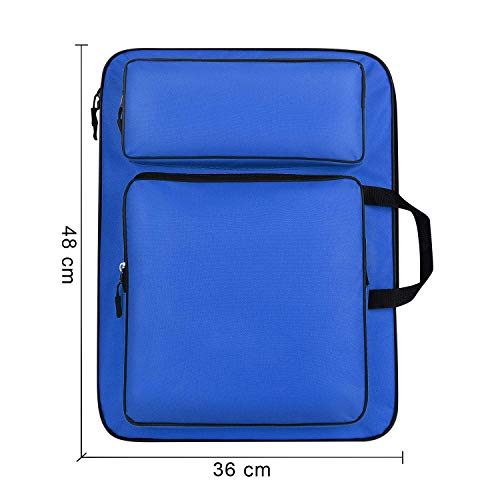 haozaikeji A3 Artist Portfolio Carry Case Bag Portable Waterproof Canvas Shoulder Bag Painting Pad Backpack for Sketching Painting Art Supplies with Shoulder Straps & Carry Handle - color: Dark Blue