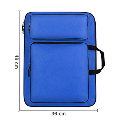 haozaikeji A3 Artist Portfolio Carry Case Bag Portable Waterproof Canvas Shoulder Bag Painting Pad Backpack for Sketching Painting Art Supplies with Shoulder Straps & Carry Handle - color: Dark Blue