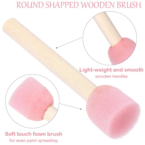 40Pcs 0.75 Inch Round Sponge Foam Brush Foam Stencil Brush Set with Wooden Handle Small Pink Stencil Stippling Painting Tools Decorating Paint Sponges for Staining Varnishes DIY Crafts Adult - style: Style 2